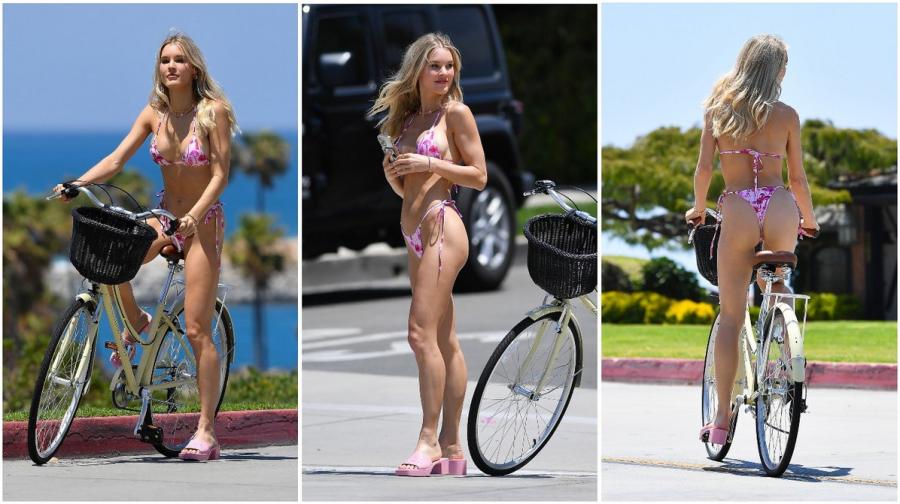 Модель Joy Corrigan прокатилась на велосипеде в бикини